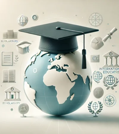 DALL·E 2024-12-27 21.43.43 – A clean and simple image showing a graduation cap on top of a globe, symbolizing international education. The background is light with minimal design EB-1 Visa Processing Time